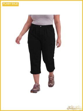 Plus Size Cargo Capris Lightweight Quick Dry Wide Leg Cropped Pants 5 Pockets